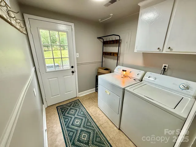 a storage room with a washer and dryer