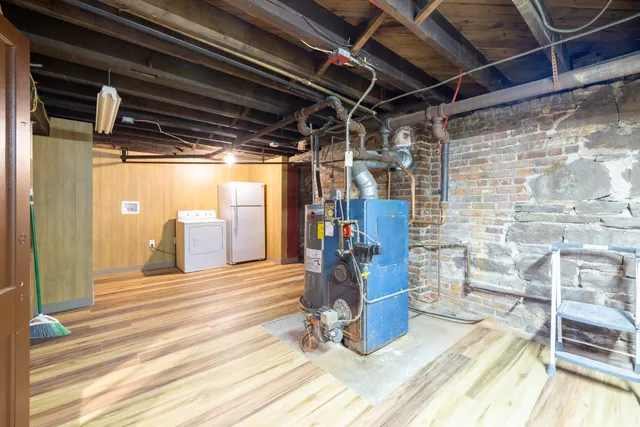 a view of a porch with wooden floor