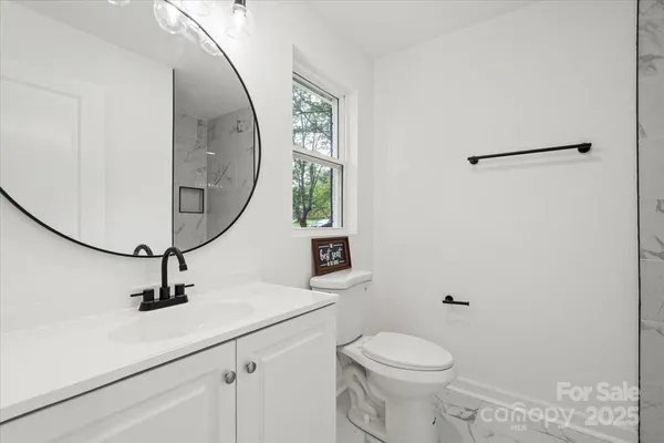 a bathroom with a toilet a sink and a mirror