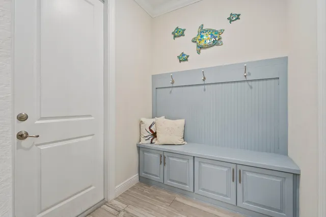 a bedroom with a bed and furniture