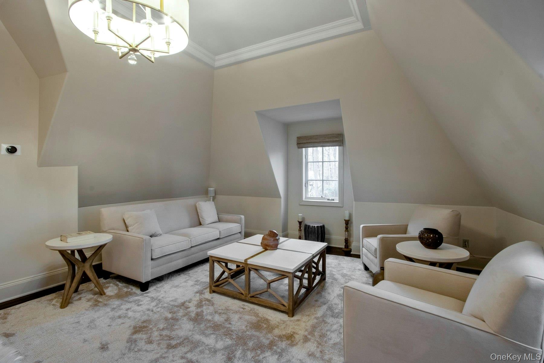 129 Washington Spring Road Palisades, NY 10964 - Photo 26 of 44 Bedroom featuring vaulted ceiling, light hardwood / wood-style flooring, a notable chandelier, and crown molding