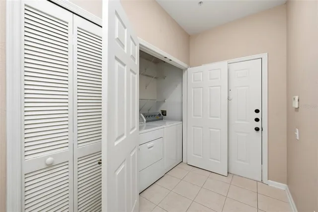 a view of a room with a large window