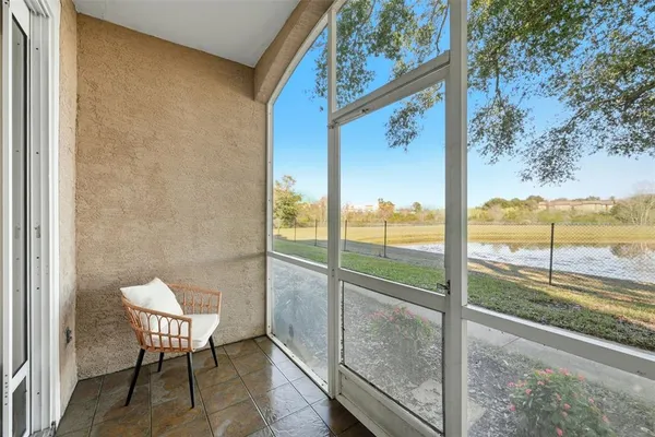 a view of a room next to a large window