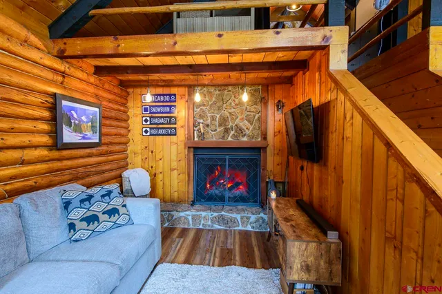 a outdoor space with patio fireplace