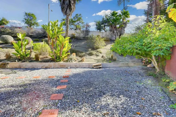 a view of a yard with flowers