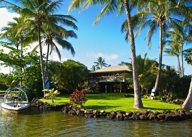 a view of a swimming pool with a garden