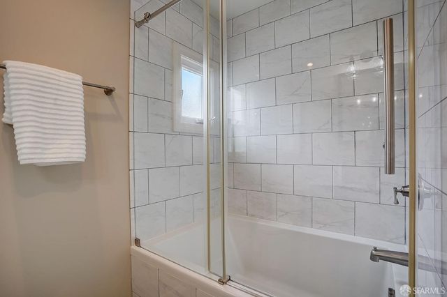 a bathroom with a bathtub