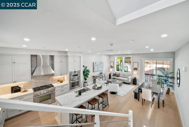 a large kitchen with lots of counter top space