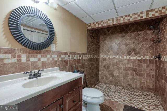 a bathroom with a sink a toilet and a mirror