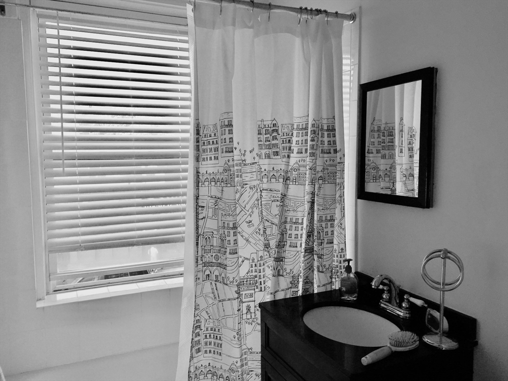 1607 Commonwealth Avenue, Unit 14 Boston, MA 02135 - Photo 7 of 11 a bathroom with a granite countertop sink and a mirror