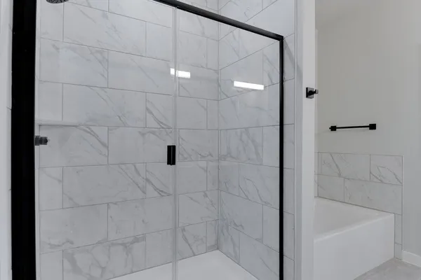 a bathroom with a bathtub