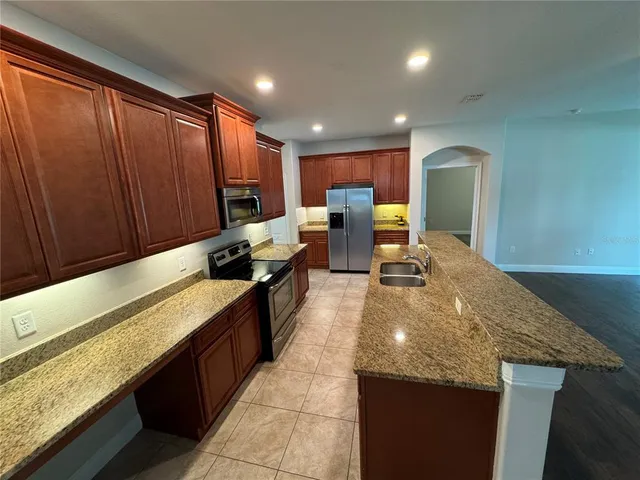 a living room with a stove