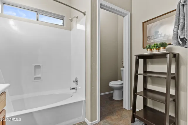 a bathroom with a toilet and a bathtub