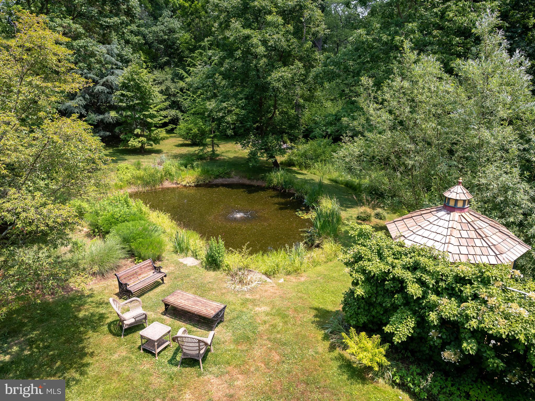 9 Marlborough Road Newtown Square, PA 19073 - Photo 67 of 83 Aerial View of Pond & Gazebo