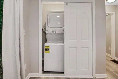 a view of a livingroom with wooden floor