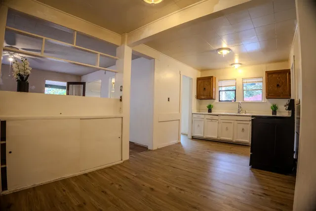 a kitchen with a cabinets and counter