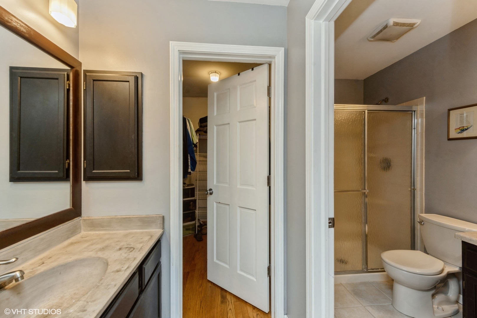267 Foxmoor Road Fox River Grove, IL 60021 - Photo 10 of 22 a bathroom with a granite countertop sink toilet and shower