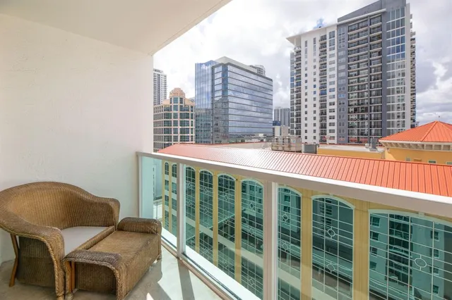 a view of a balcony with a couch
