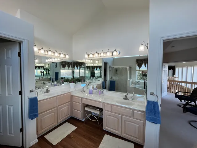 a bathroom with a sink double vanity