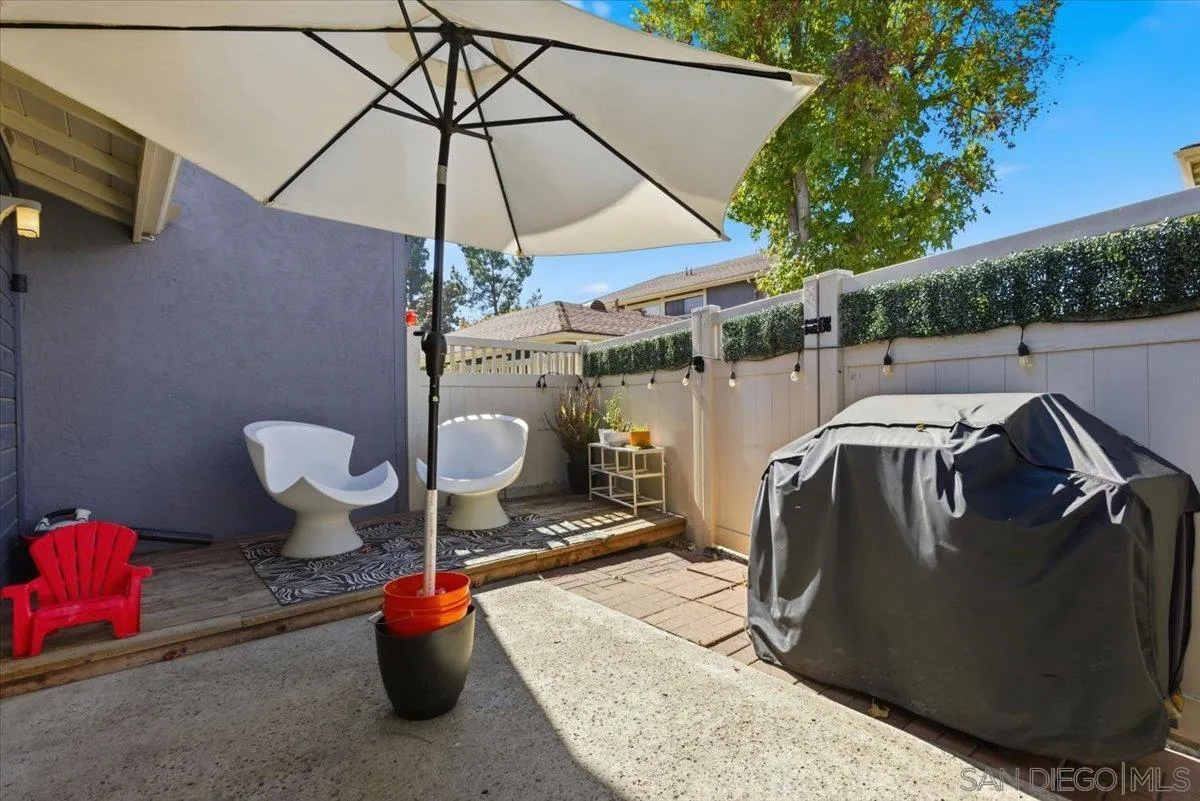 8825 Tamberly Way, Unit A Santee, CA 92071 - Photo 19 of 23 a view of a patio with table and chairs under an umbrella