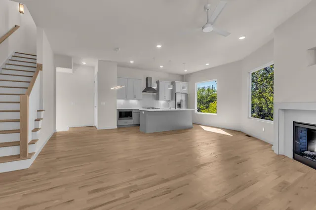 a view of kitchen and windows
