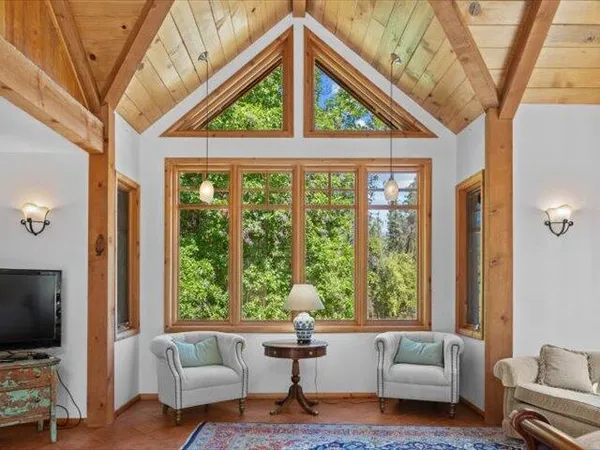 a backyard of a house with lots of green space