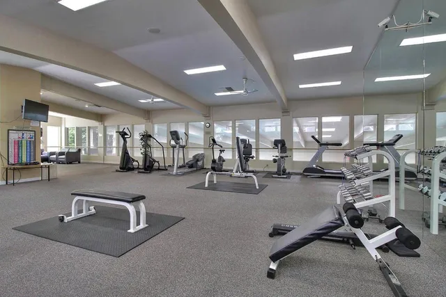 a view of a room with gym equipment