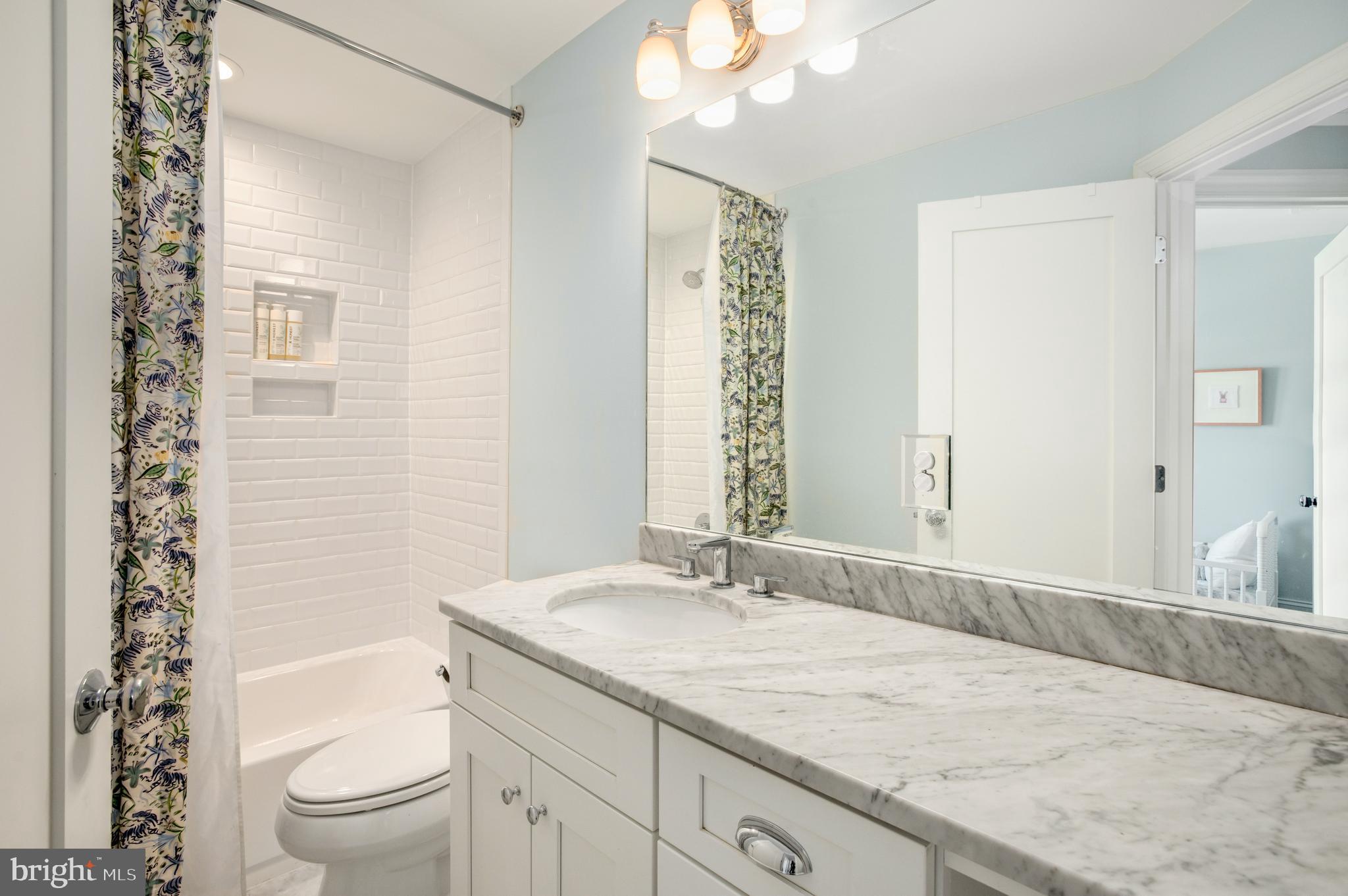 717 Hamilton Street Northwest Washington, DC 20011 - Photo 16 of 27 a bathroom with a granite countertop sink a toilet and shower