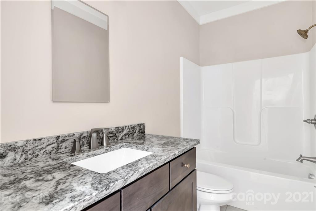 357 Ridge View Drive, Unit 4 Clyde, NC 28721 - Photo 18 of 20 a bathroom with a granite countertop sink a toilet and bathtub