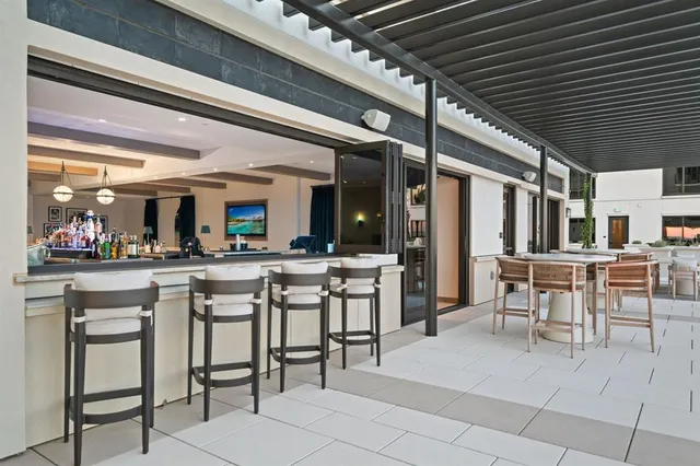 a view of a kitchen with furniture and a potted plant