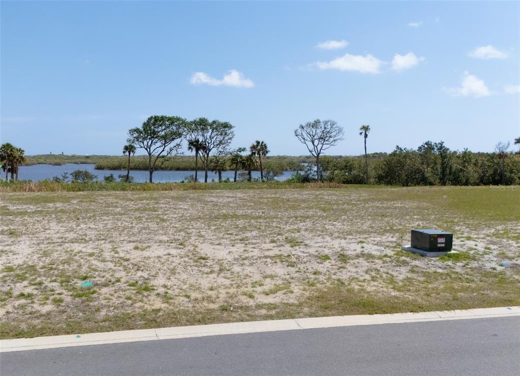 a view of a lake with houses in the back