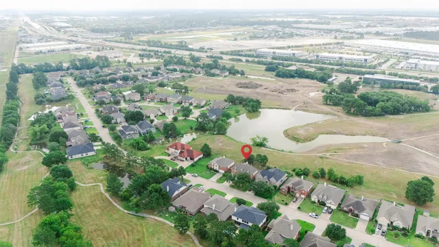 a view of a lake with a houses