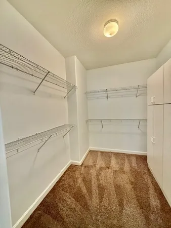 a spacious bathroom with a granite countertop sink a mirror and a shower