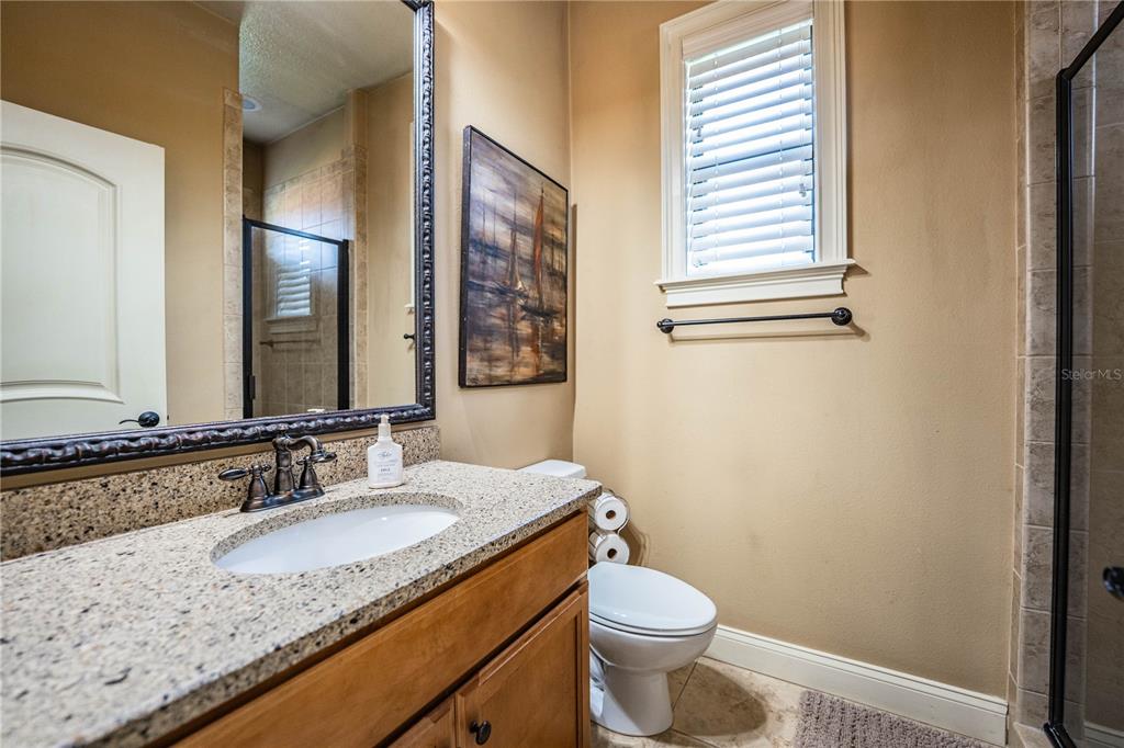 6739 Eagle Ridge Boulevard Lakeland, FL 33813 - Photo 36 of 54 a bathroom with a granite countertop sink toilet and mirror