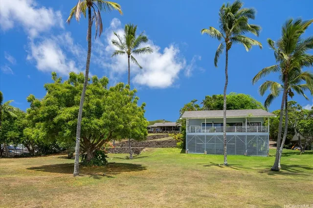 a house with palm tree in front of it