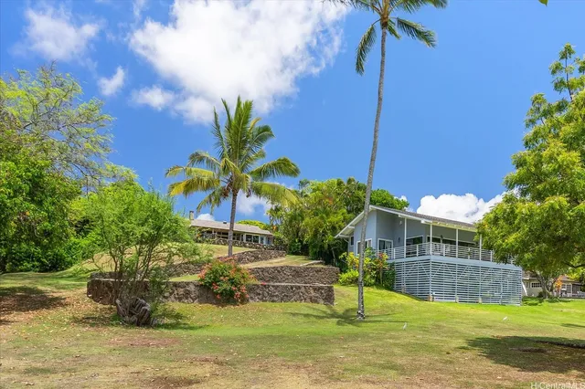 a view of a house with backyard and tree