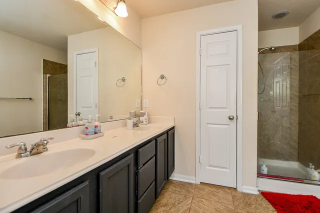 a bathroom with a bathtub