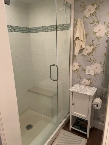 a bathroom with a shower