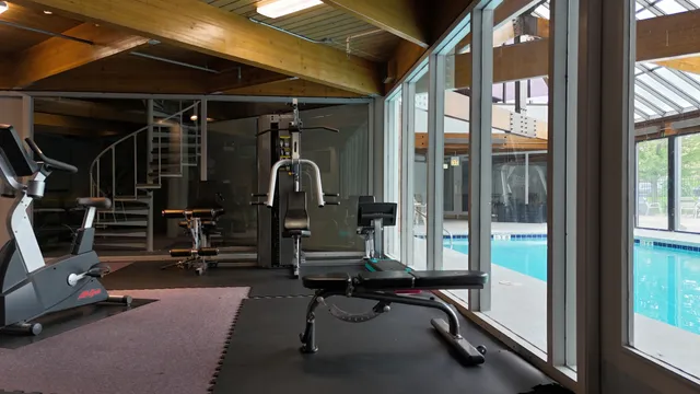 a view of a room with gym equipment