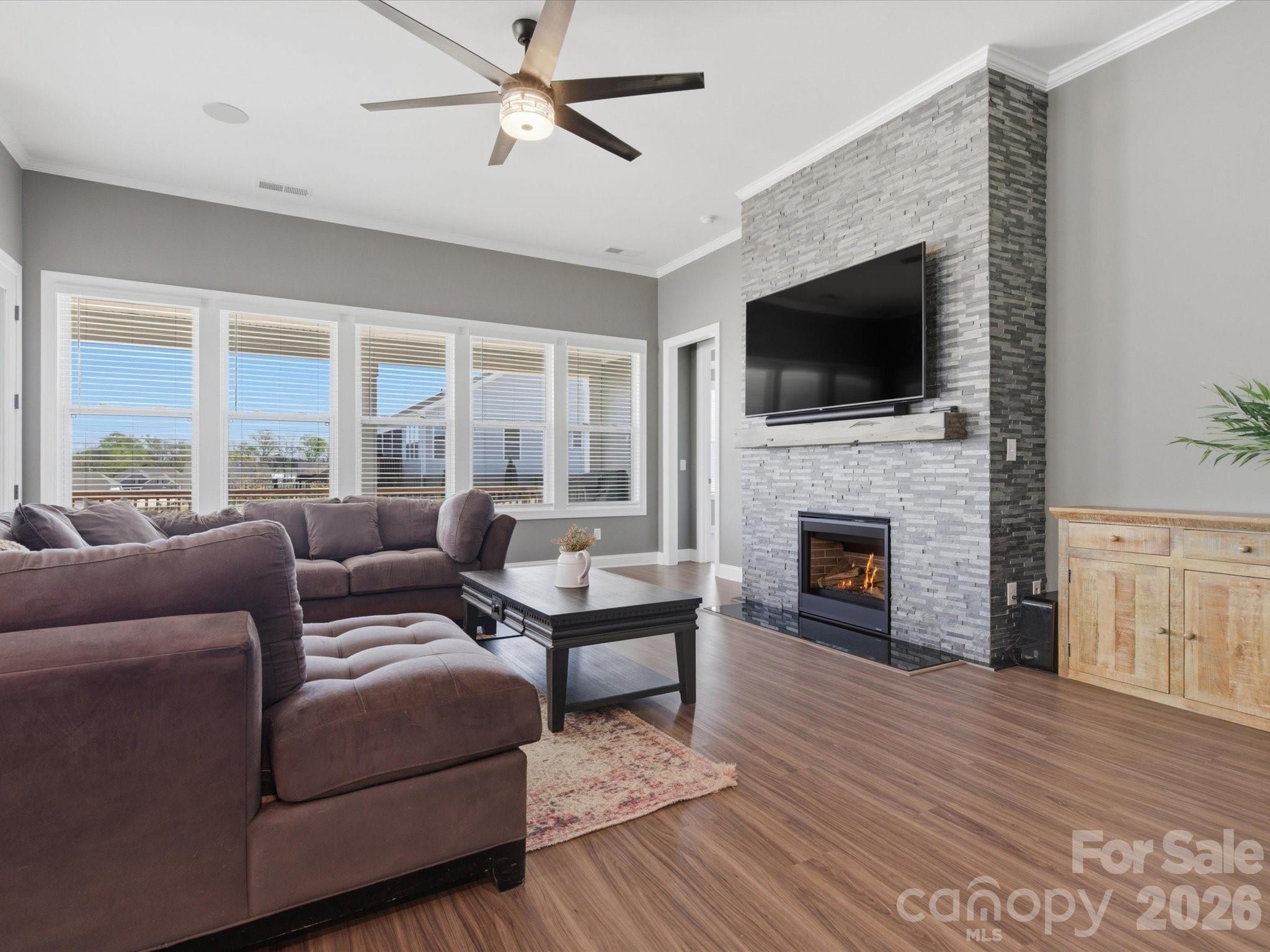 7004 Treetop Court York, SC 29745 - Photo 20 of 47 a living room with furniture a flat screen tv and a fireplace