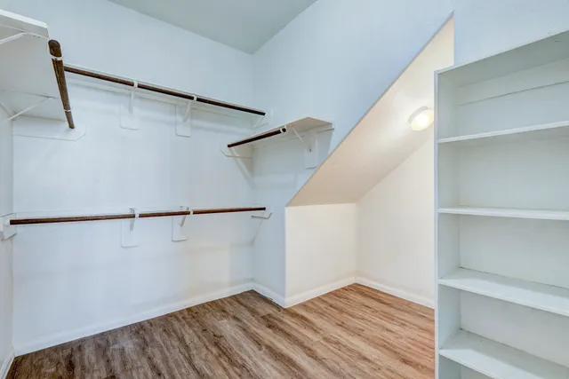 a view of an empty walk in closet