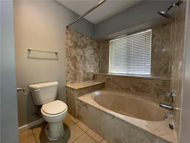 a bathroom with a toilet and a bathtub