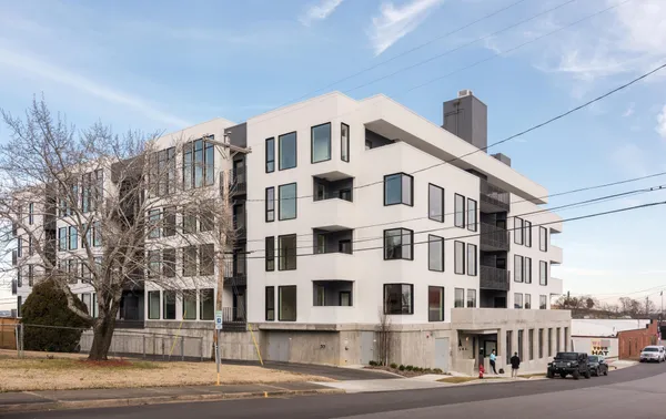 a large building with a street
