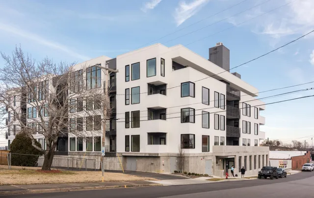 a large building with a street