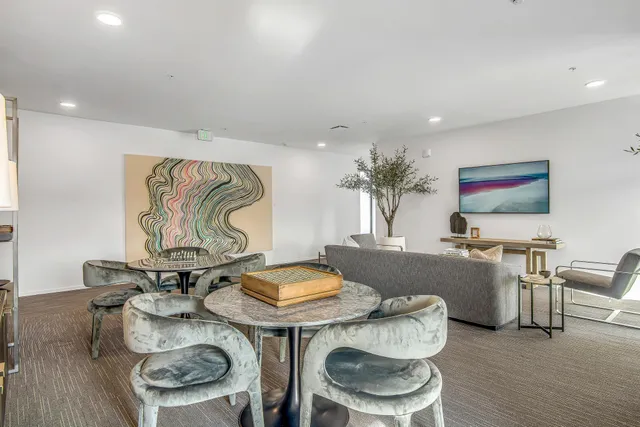 a view of a terrace with city view