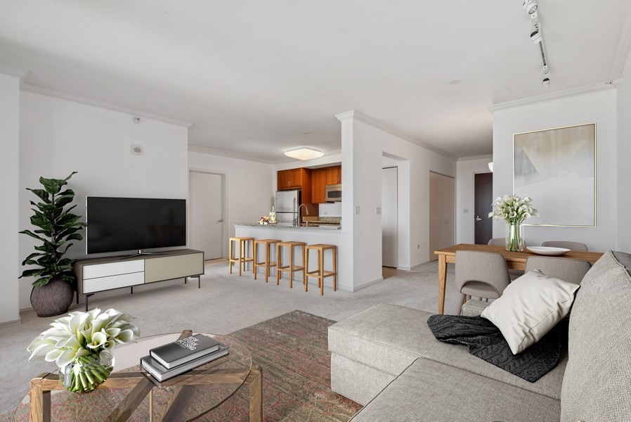 807 Davis Street, Unit 1307 Evanston, IL 60201 - Photo 4 of 22 a living room with furniture and a flat screen tv