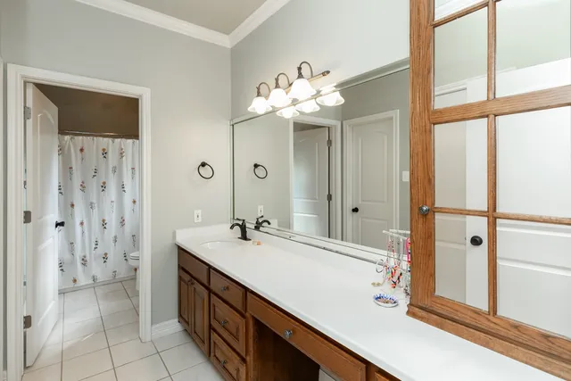 a bathroom with a double vanity sink a mirror and a shower