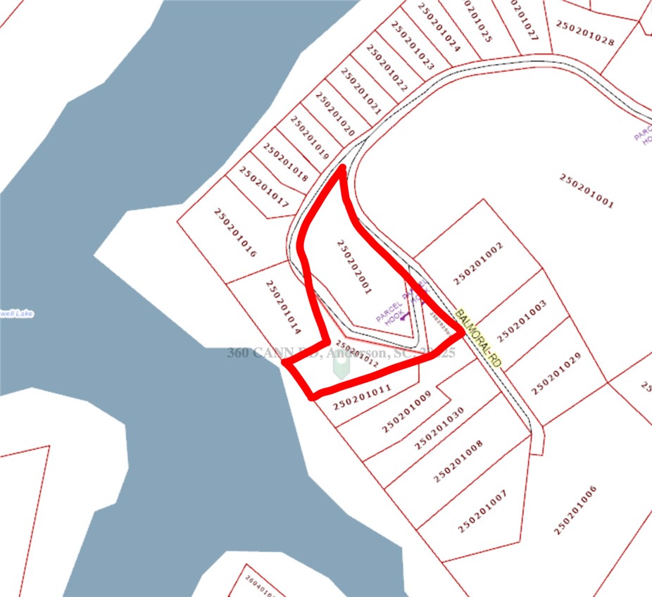 360 Cann Road Anderson, SC 29625 - Photo 4 of 4 A detailed plat map reveals a prime lakefront lot, illustrating clear boundaries and road access.