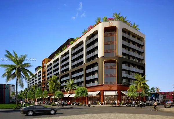 a front view of a building with street view