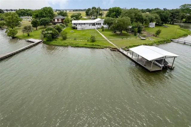 a view of a lake with a park